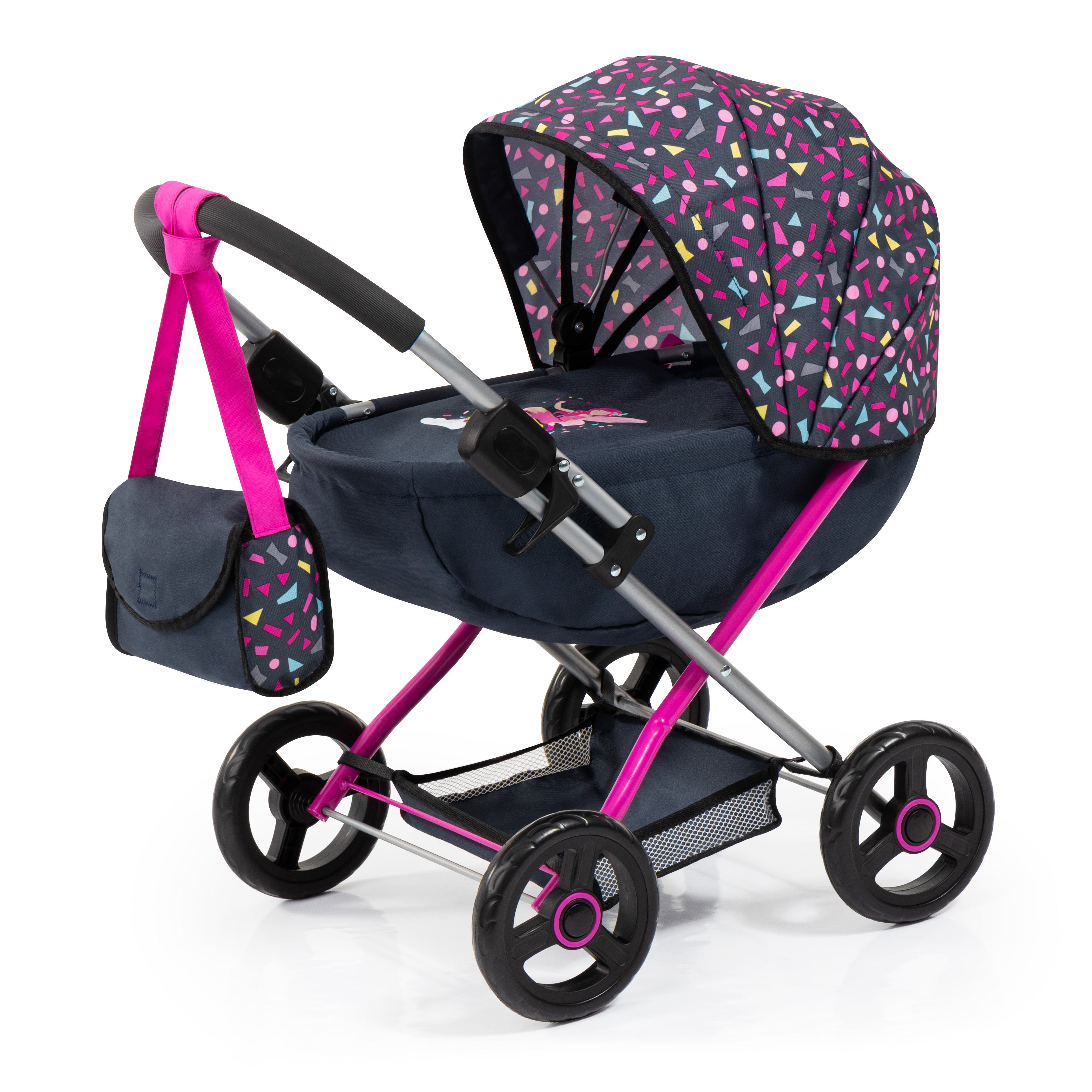 Bayer Cosy Dolls Pram - Navy & Hot Pink - 12780AA