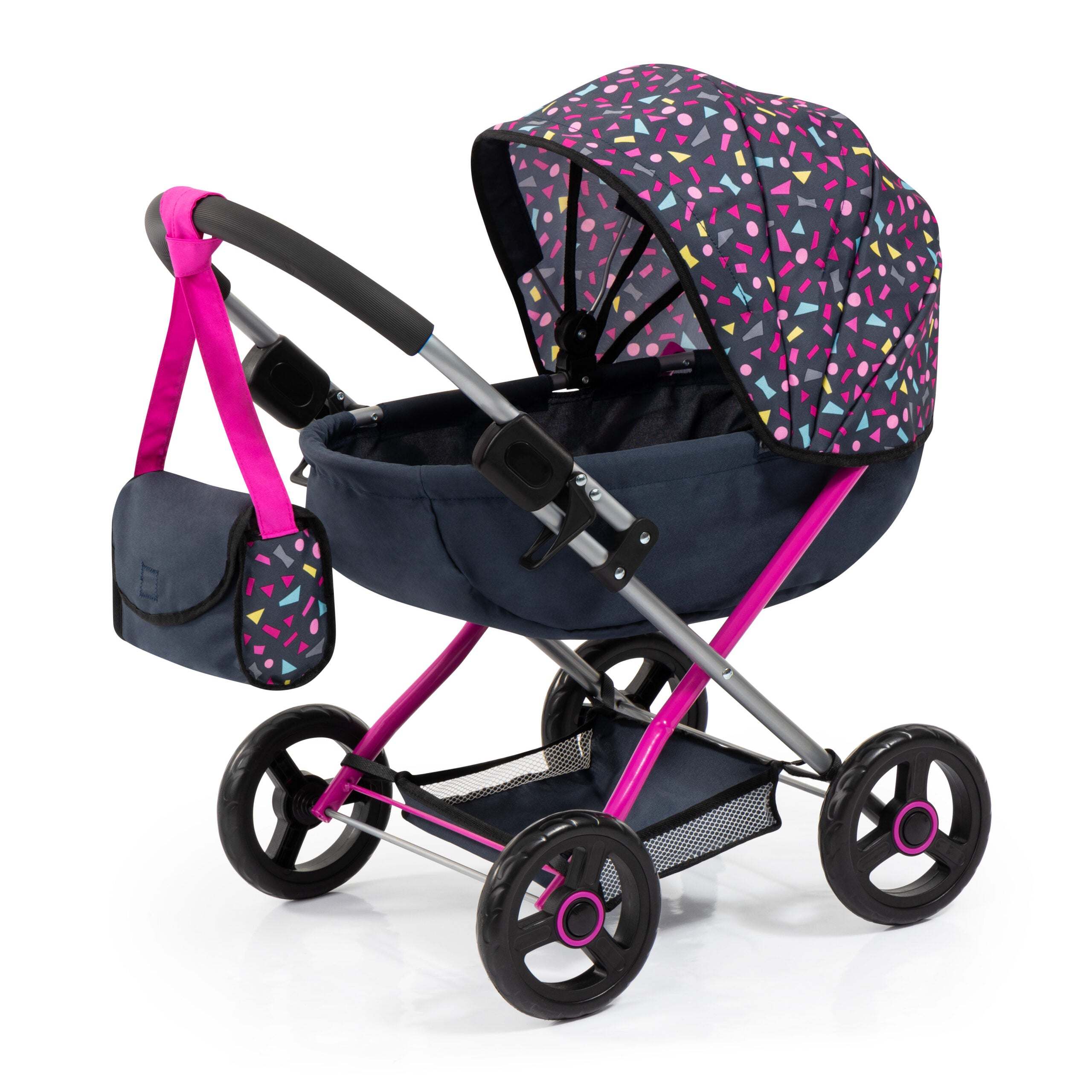 Bayer Cosy Dolls Pram - Navy & Bright Pink 12780AA