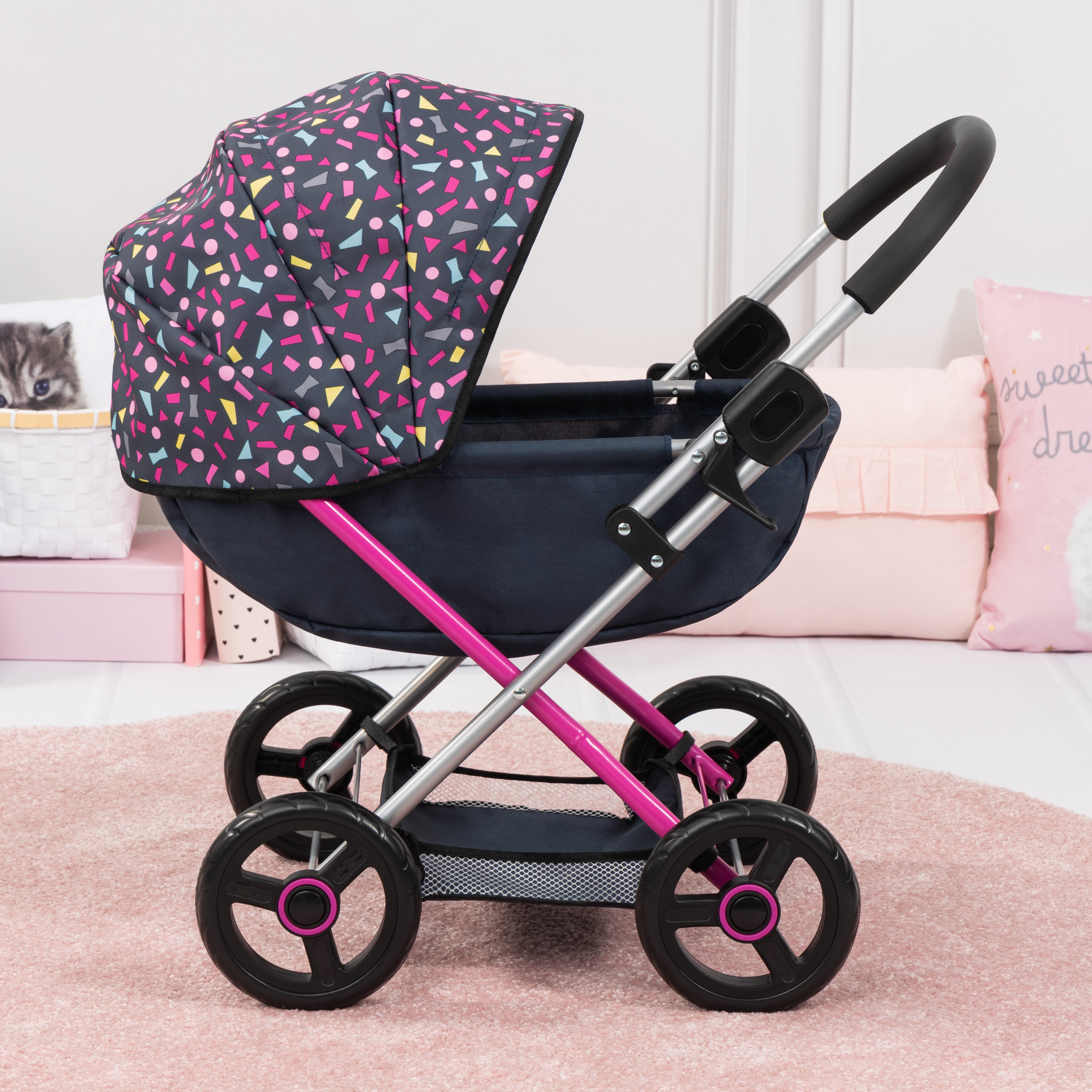 Bayer Cosy Dolls Pram - Navy & Hot Pink - 12780AA