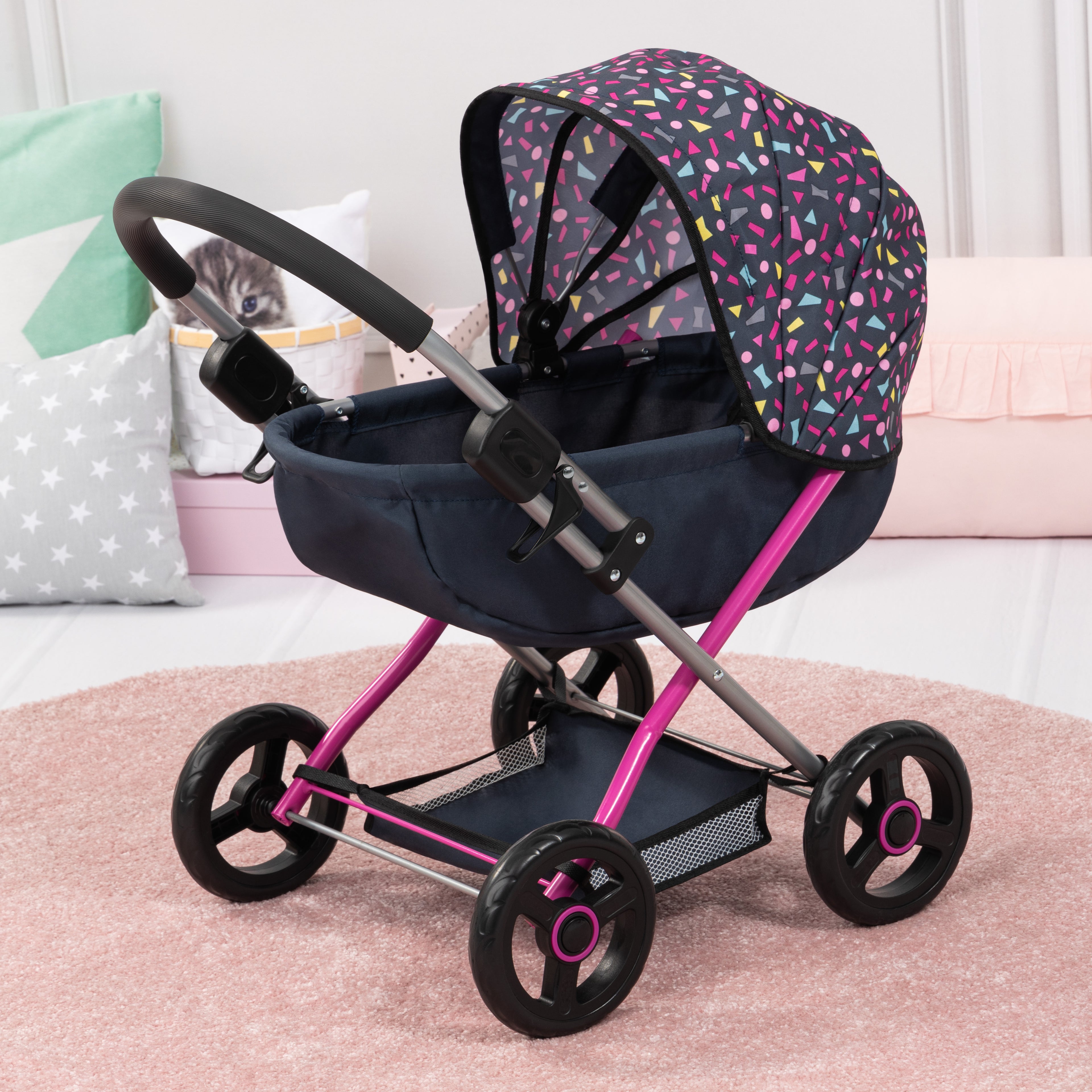Bayer Cosy Dolls Pram - Navy & Hot Pink - 12780AA