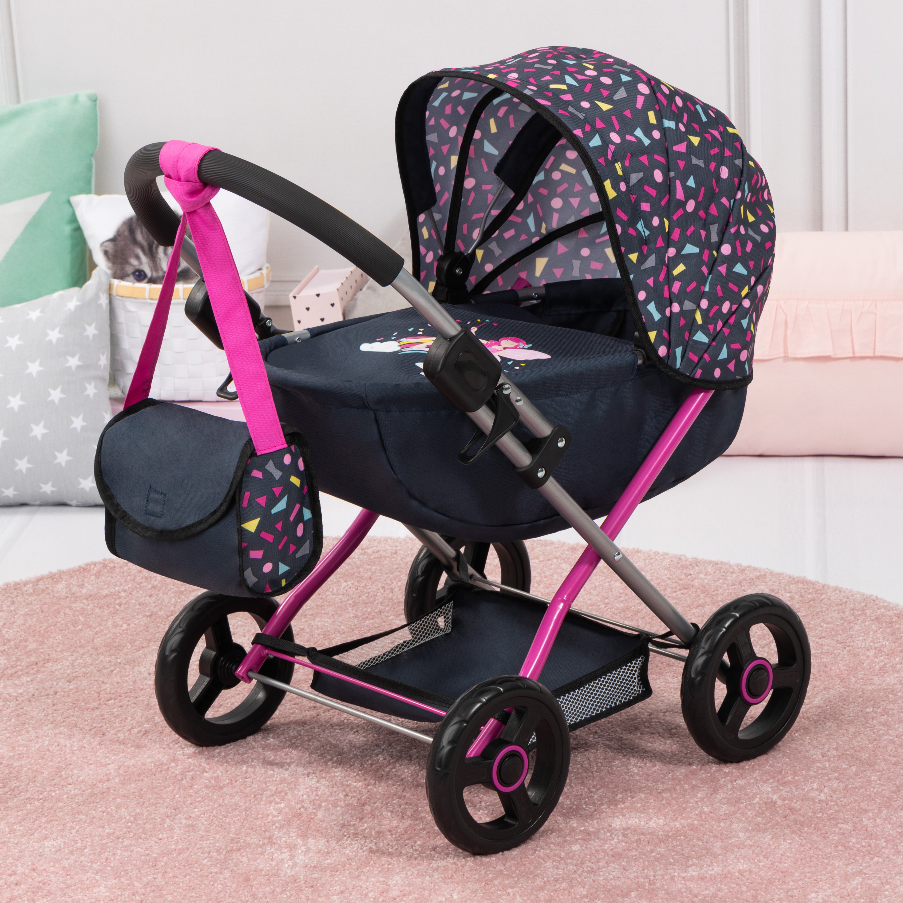 Bayer Cosy Dolls Pram - Navy & Hot Pink - 12780AA