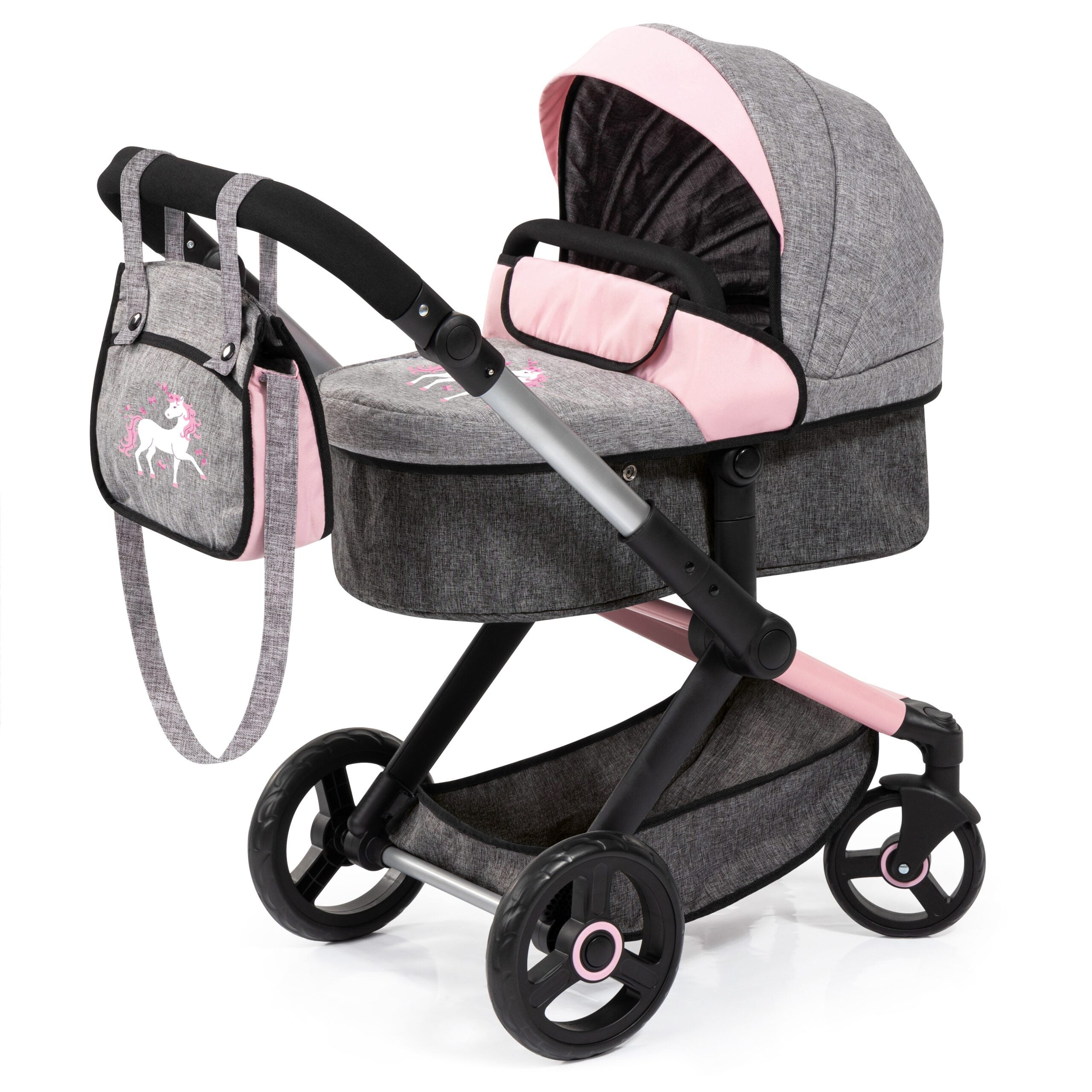 Bayer XEO Premium Dolls Pram with Cot & Accessories  Grey/Pink