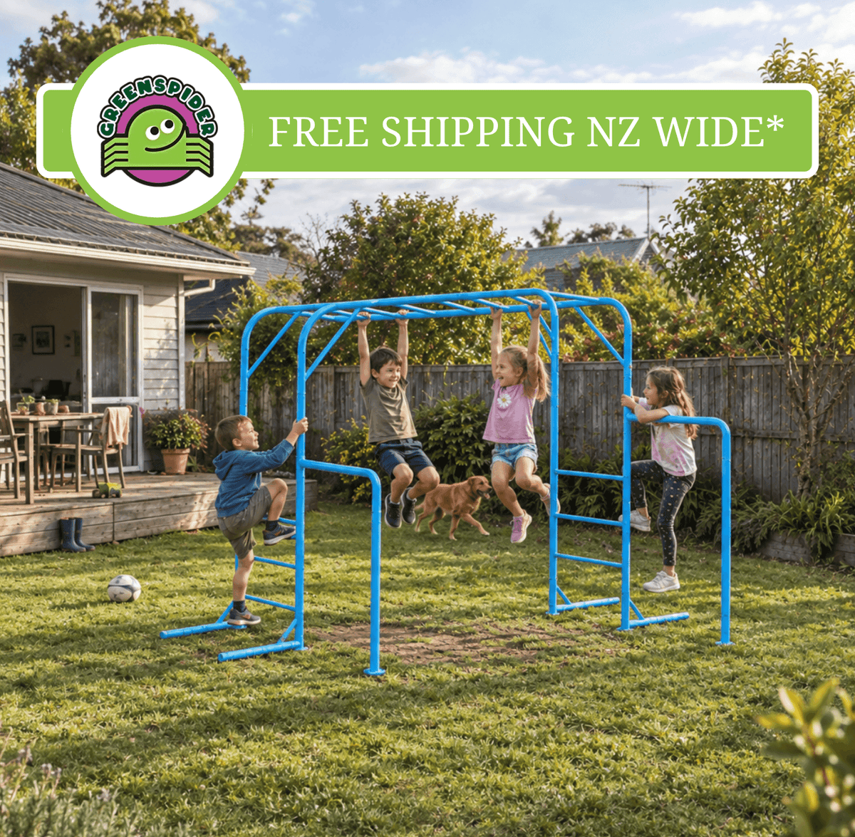 Mapua Monkey Bars with FREE SHIPPING | Kids Outdoor Monkey Bars | Green Spider NZ - Green Spider Toys