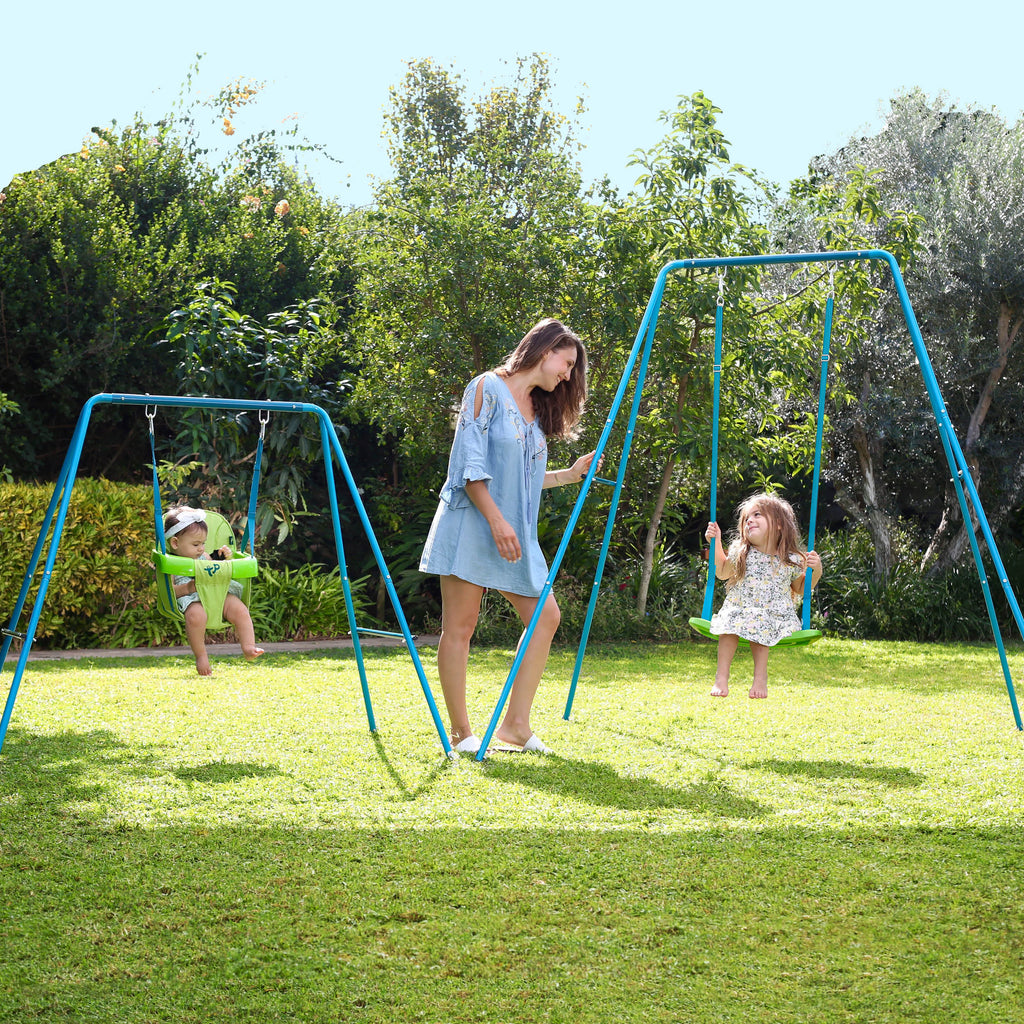 Small to Tall Metal Swing Set with 2 seats
