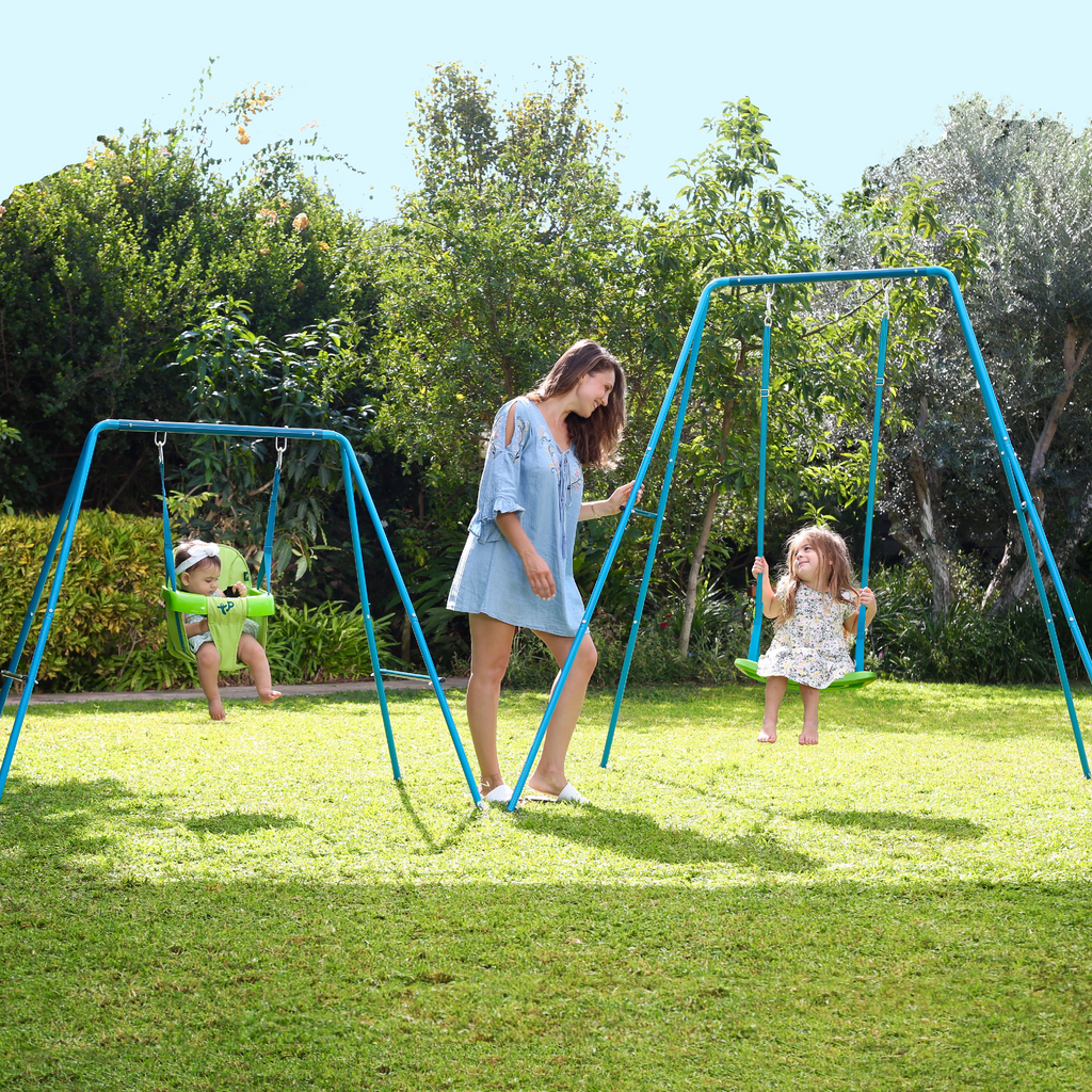 Small to Tall Metal Swing Set with 2 seats