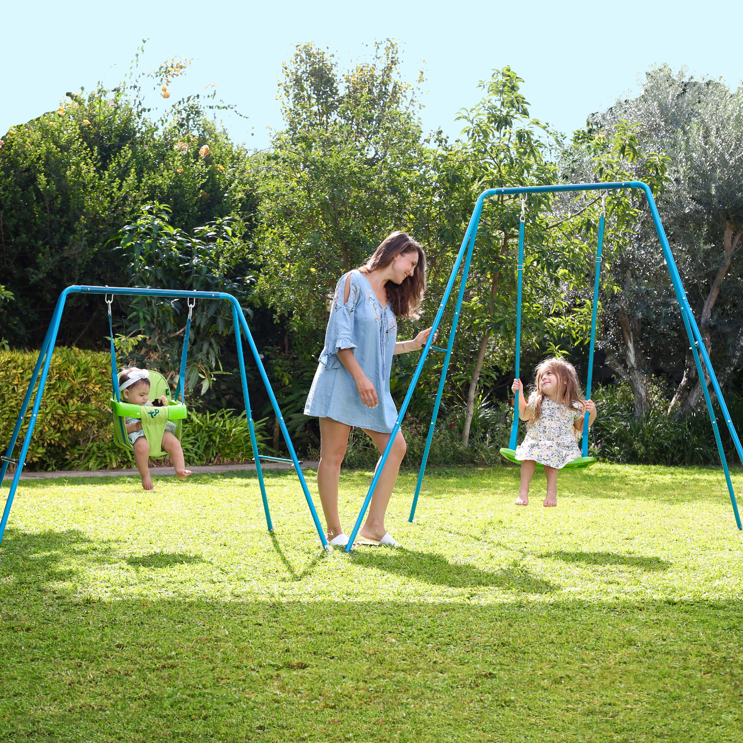 Small to Tall Metal Swing Set with 2 seats
