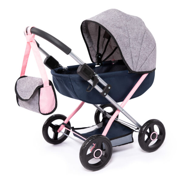 Bayer Cosy Dolls Pram  - Navy, Grey & Pink - 12727AA