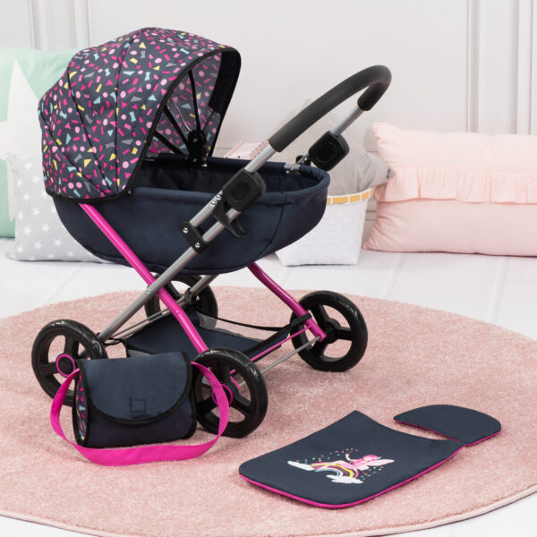 Bayer Cosy Dolls Pram - Navy & Hot Pink - 12780AA - Image 4