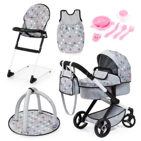 Bayer Xeo Dolls Pram Deluxe with Accessories- Gray - 17007AB - Image 3